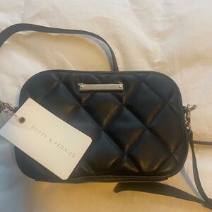 Poppy & Peonies Quilted Black Crossbody Bag